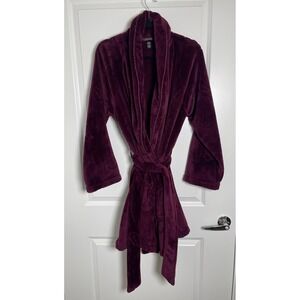 Victoria's Secret XS/S Burgundy Plum Plush Logo‎ Belted Robe Cozy Soft Lounge